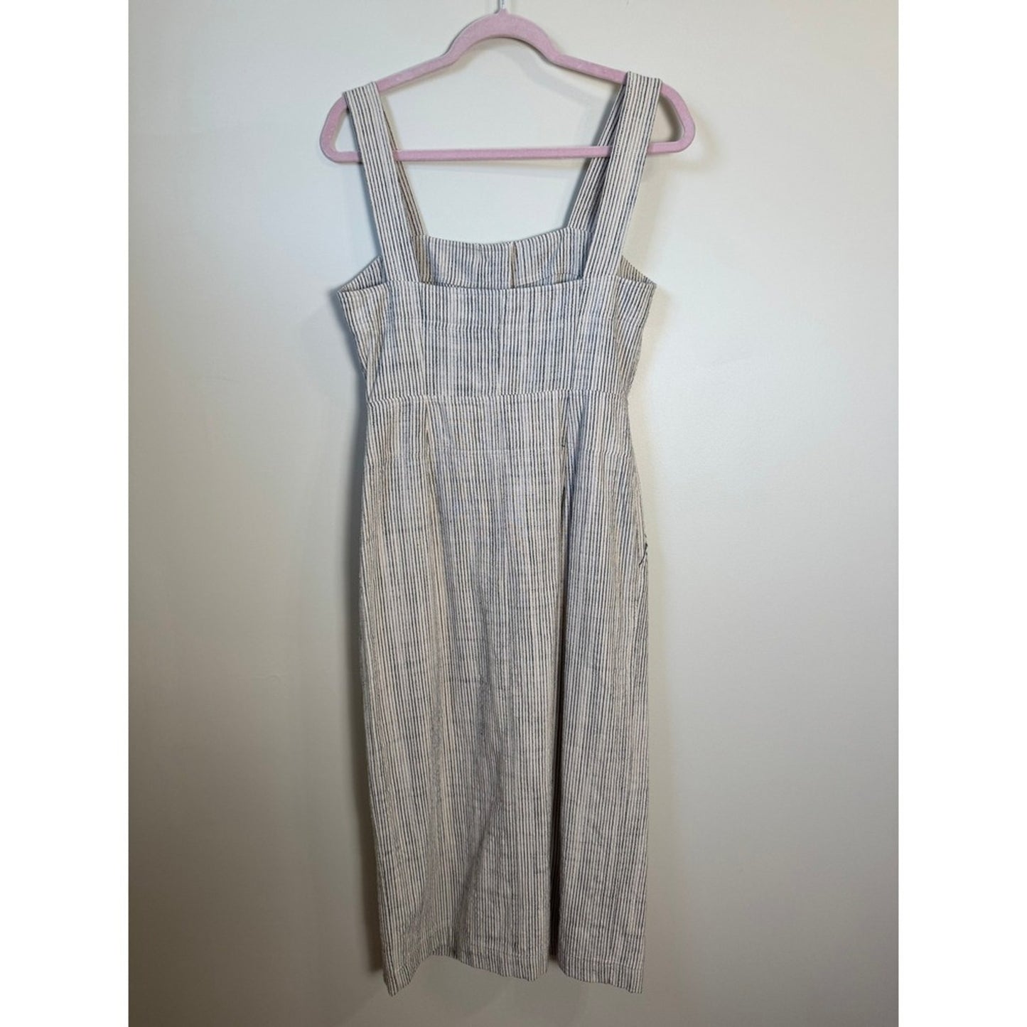 APIECE APART Striped Square Neck Button Front Midi Dress Size 4 Linen Blend