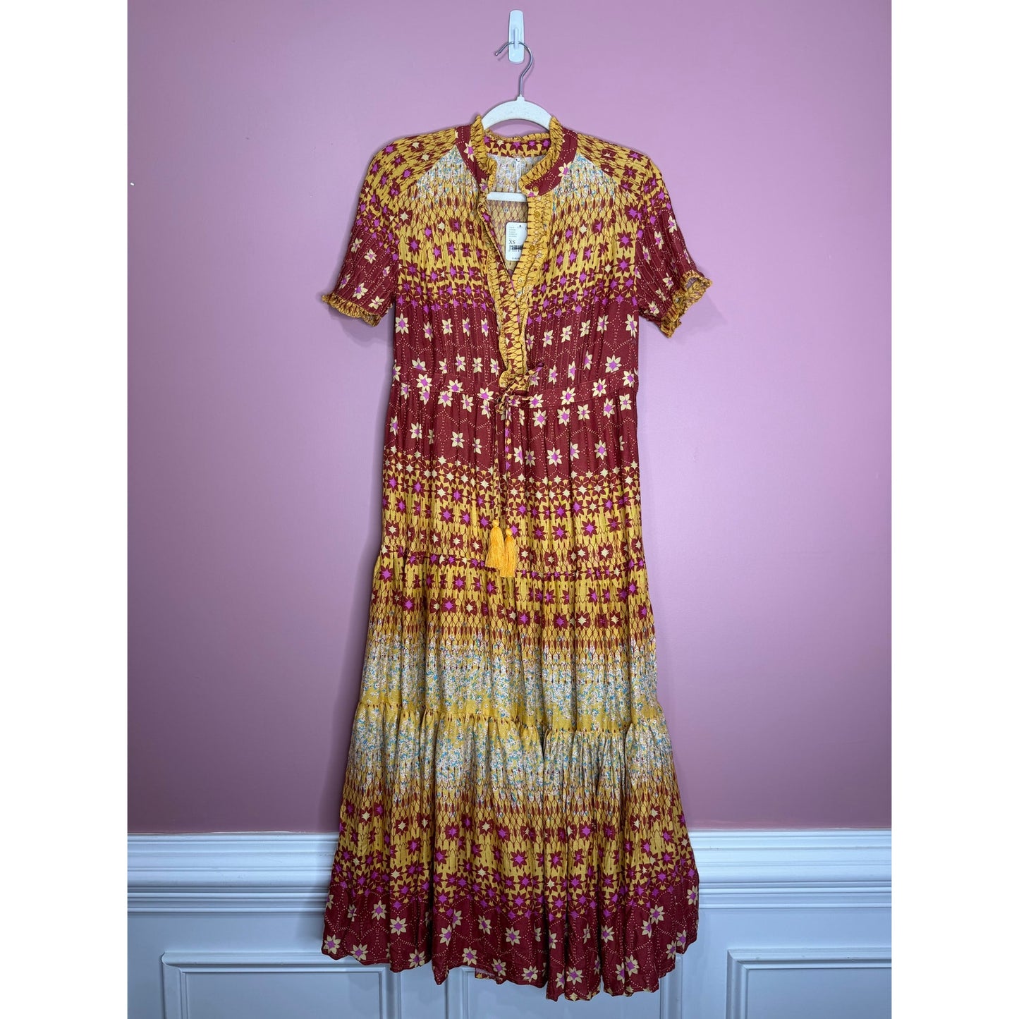 Free People Rare Feeling Maxi Dress in Multi Size XS Short Sleeve V-Neck Lined
