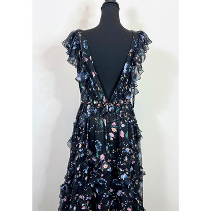 Ieena for Mac Duggal Ruffled Floral Print Cap Sleeve Gown Size 8