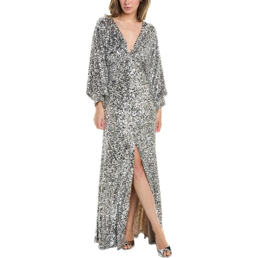 Sachin & Babi Sequin Gabby Silver Gown Size 2