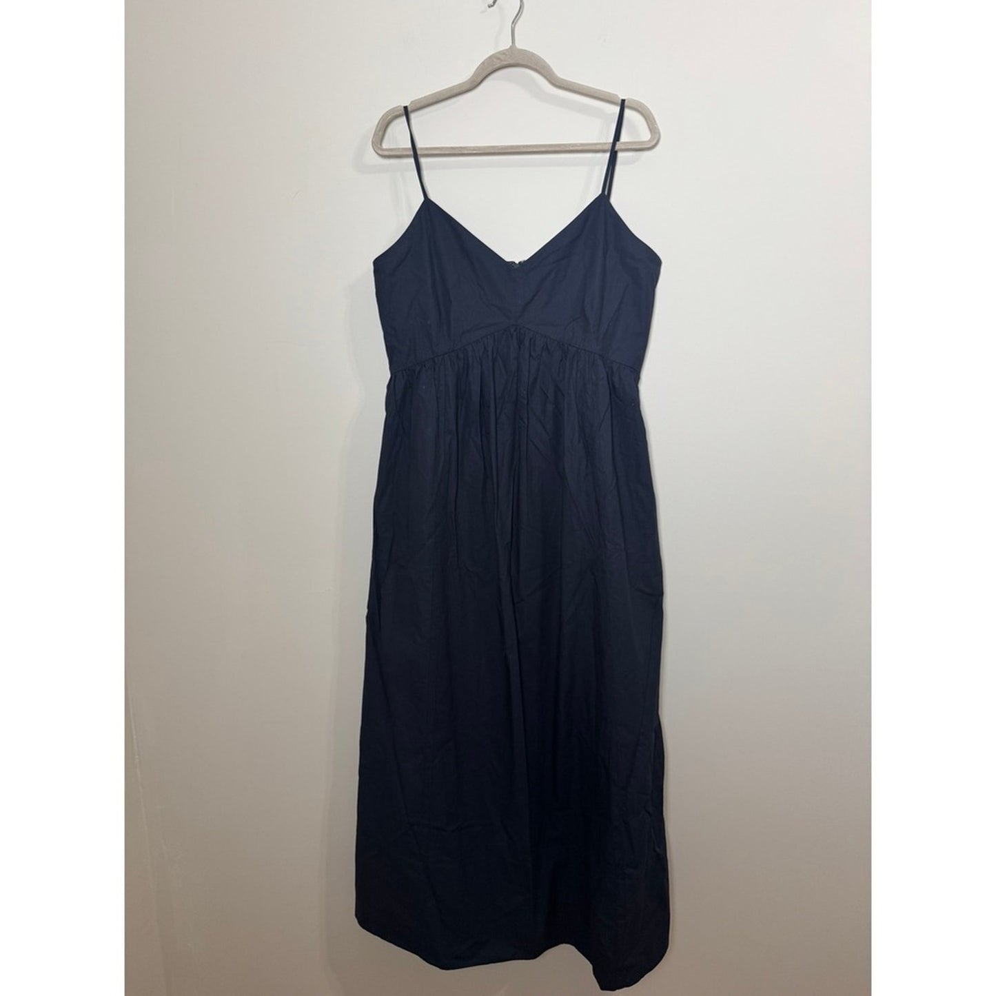 Jenni Kayne Peninsula Dress Navy Blue Cotton Poplin Midi V-Neck Large NEW
