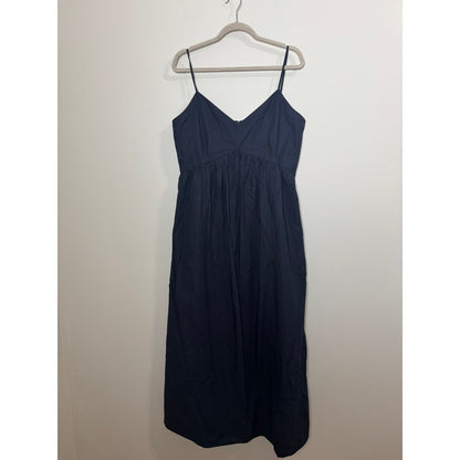 Jenni Kayne Peninsula Dress Navy Blue Cotton Poplin Midi V-Neck Large NEW
