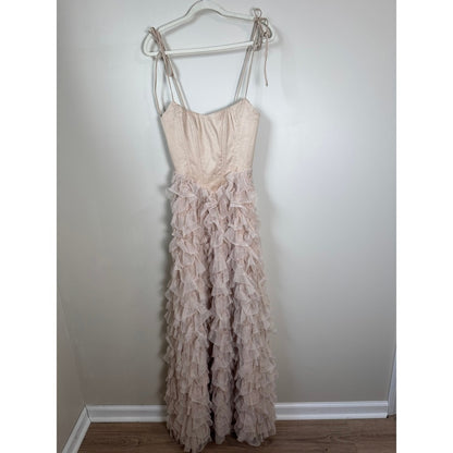 Show Me Your Mumu Francesca  Gown Champagne Pink Ruffle Tulle Corset Maxi Dress