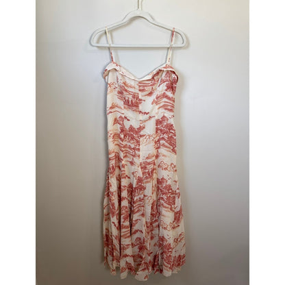 Reformation Fredo Print Sleeveless Midi Dress Red Cream Backless Button Detail