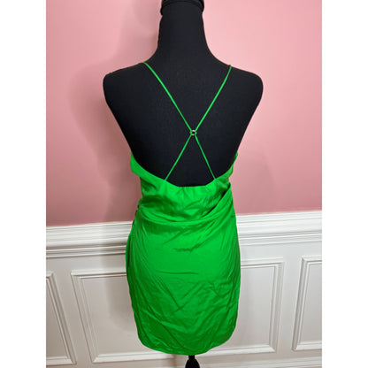 Gauge 81 Shiroi Short Silk Mini Dress in Jungle Green Small Cowl Neck Lined