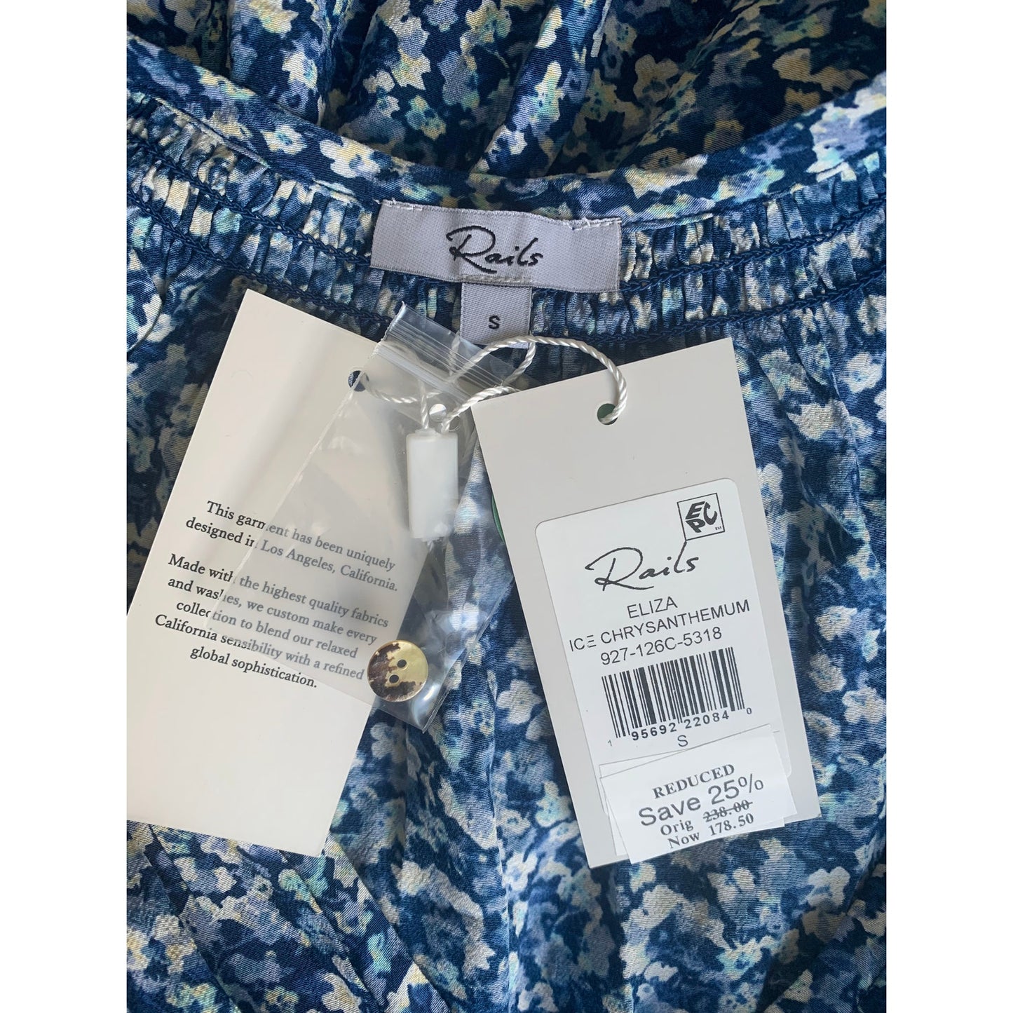 Rails Eliza Mini Dress in Ice Chrysanthemum Small Floral 3/4 Sleeve Pullover