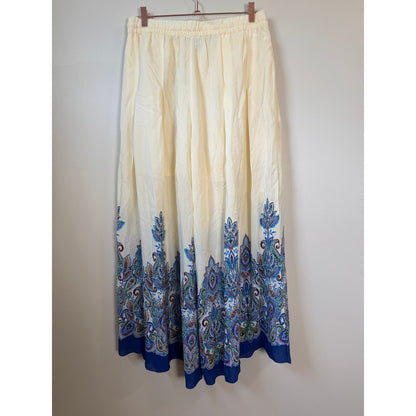Johnny Was Workshop Cream Paisley Border Print Wide Leg Flowy Boho Pants Size M
