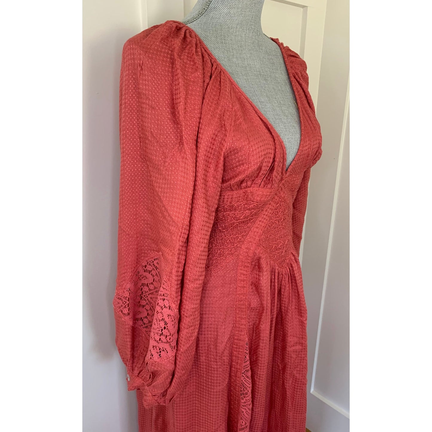 Free People South West Lace Maxi Boho Dress in Rose Small Long Sleeve V-Neck