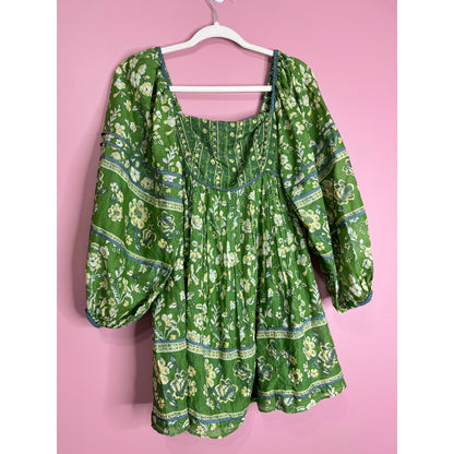 Free People Endless Afternoon Mini Dress in Green Size XS Floral Long Sleeve