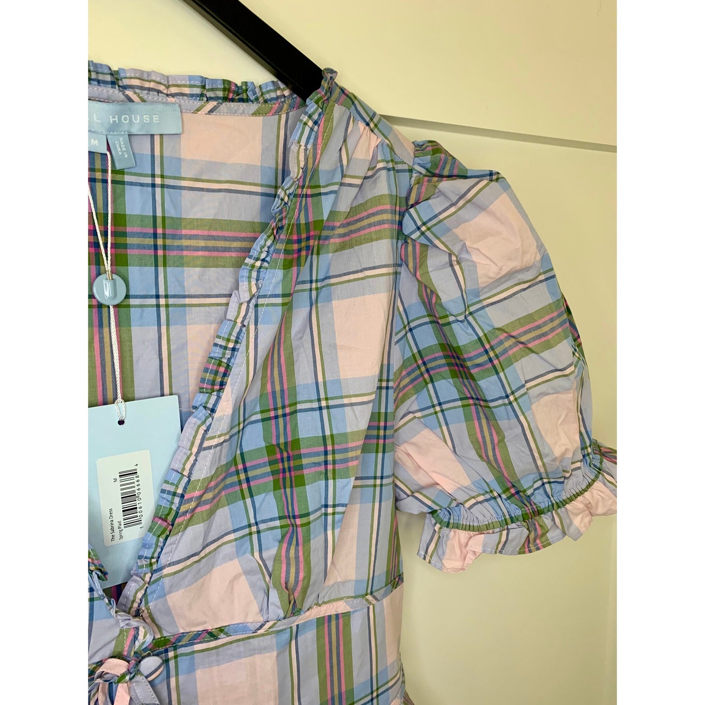 Hill House The Sabrina Dress Spring Plaid Medium Short Sleeve V-Neck Cotton