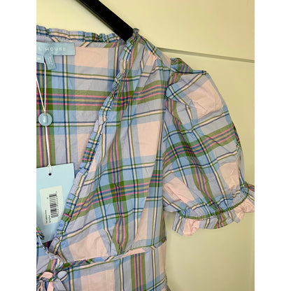 Hill House The Sabrina Dress Spring Plaid Medium Short Sleeve V-Neck Cotton