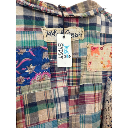 Jaded Gypsy Women  Patchwork Jacket Plaid Floral Lace Boho Multi Color S/M