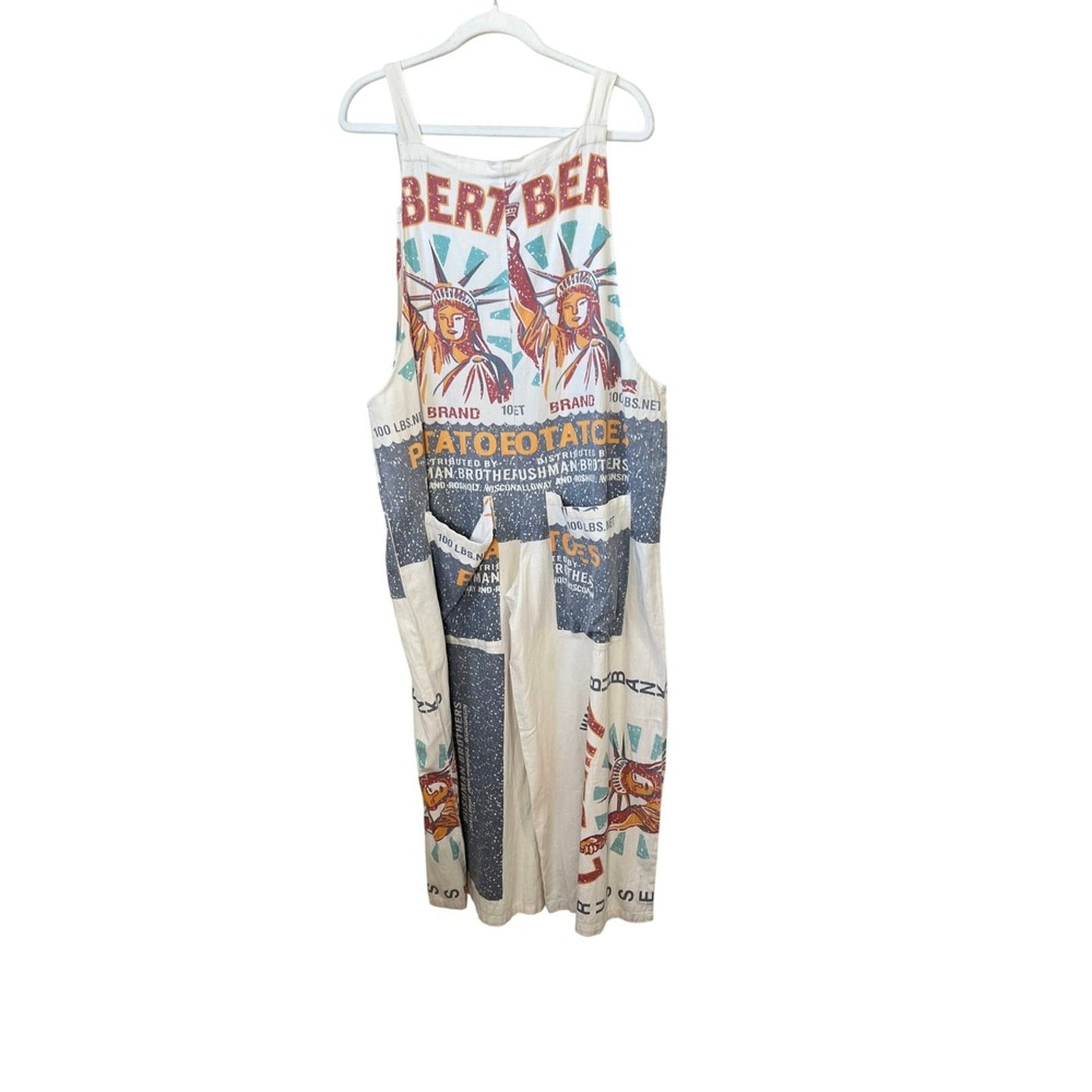 Jaded Gypsy Market Fresh Overalls Statue of Liberty Potato Sack Print S M