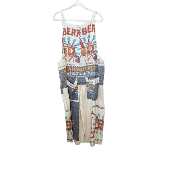 Jaded Gypsy Market Fresh Overalls Statue of Liberty Potato Sack Print S M