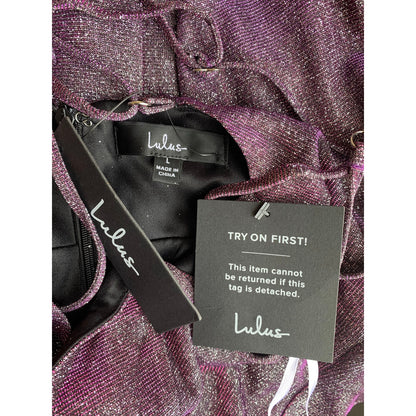 Lulus Glitter Mini Hoco Dress in Purple Metallic Large Spaghetti Strap V-Neck