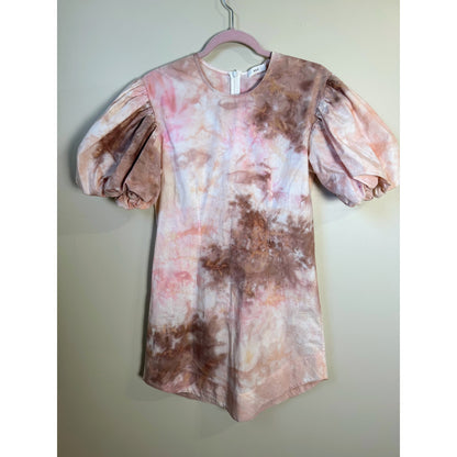 NEW NWT A.L.C. Pink tie Dye Puff Sleeve Mini Dress Cotton Size 6