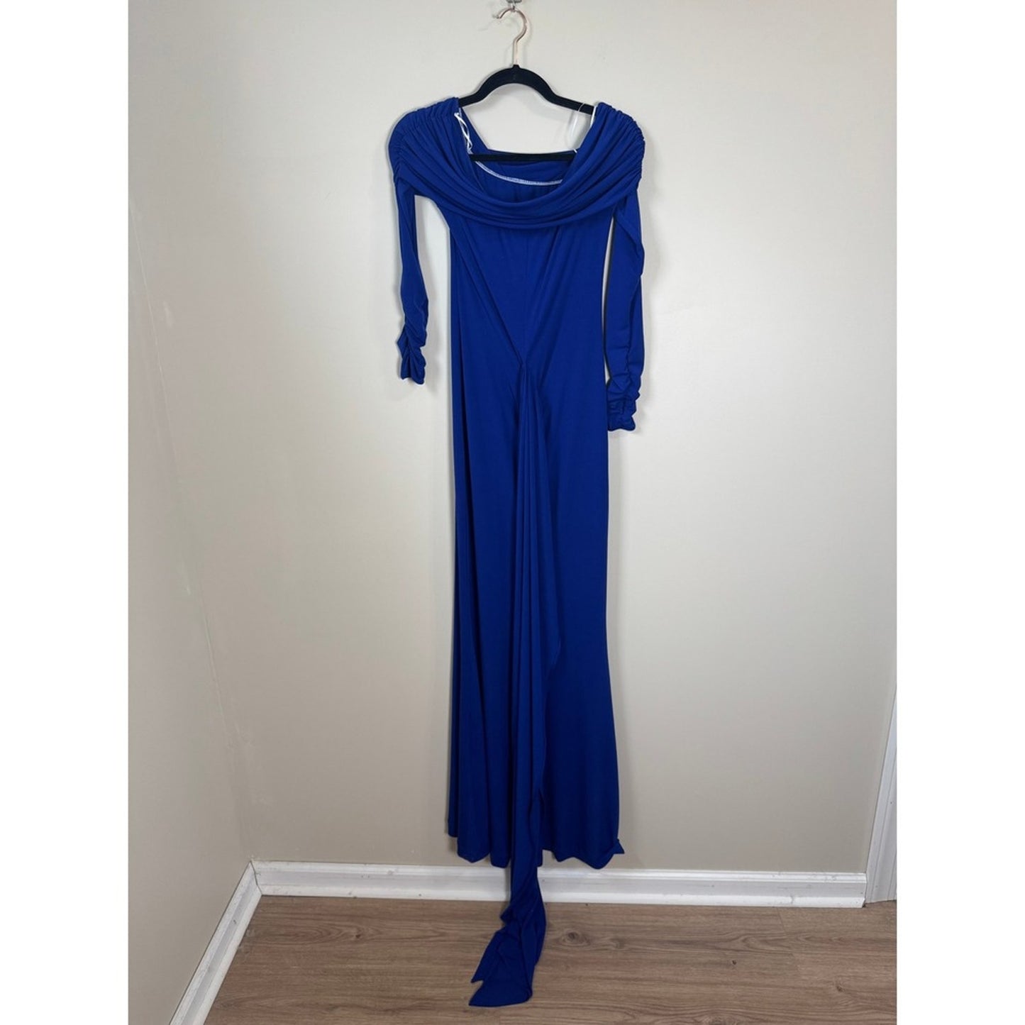 Show Me Your Mumu Royal Blue Off The Shoulder Sleeve Maxi Gown with Train Detail