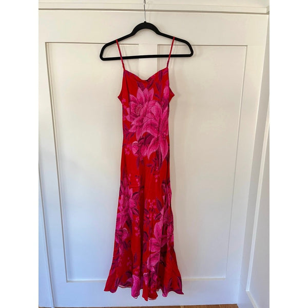 FARM Rio Maxi Dress Red Floral Print Spaghetti Strap Midi Length