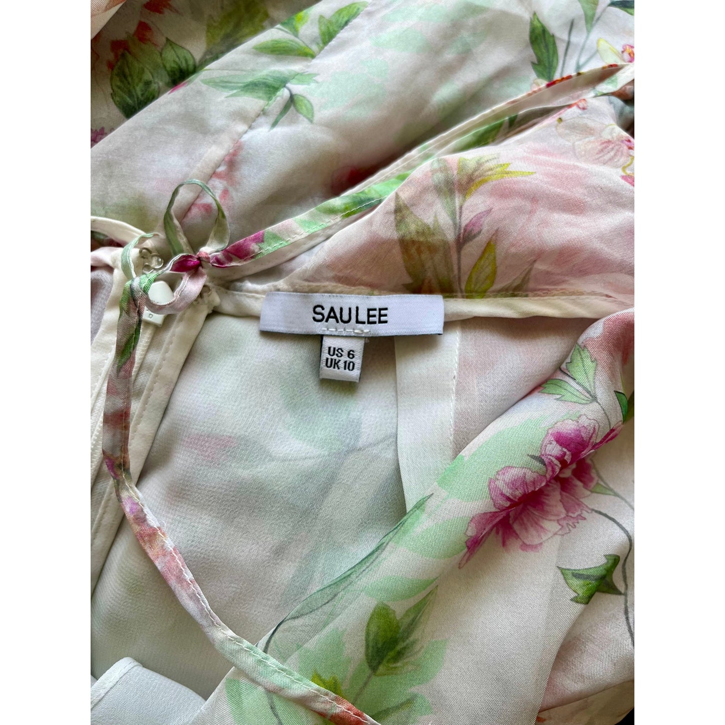 Sau Lee Frieda Silk Dress Pink Floral Size 6