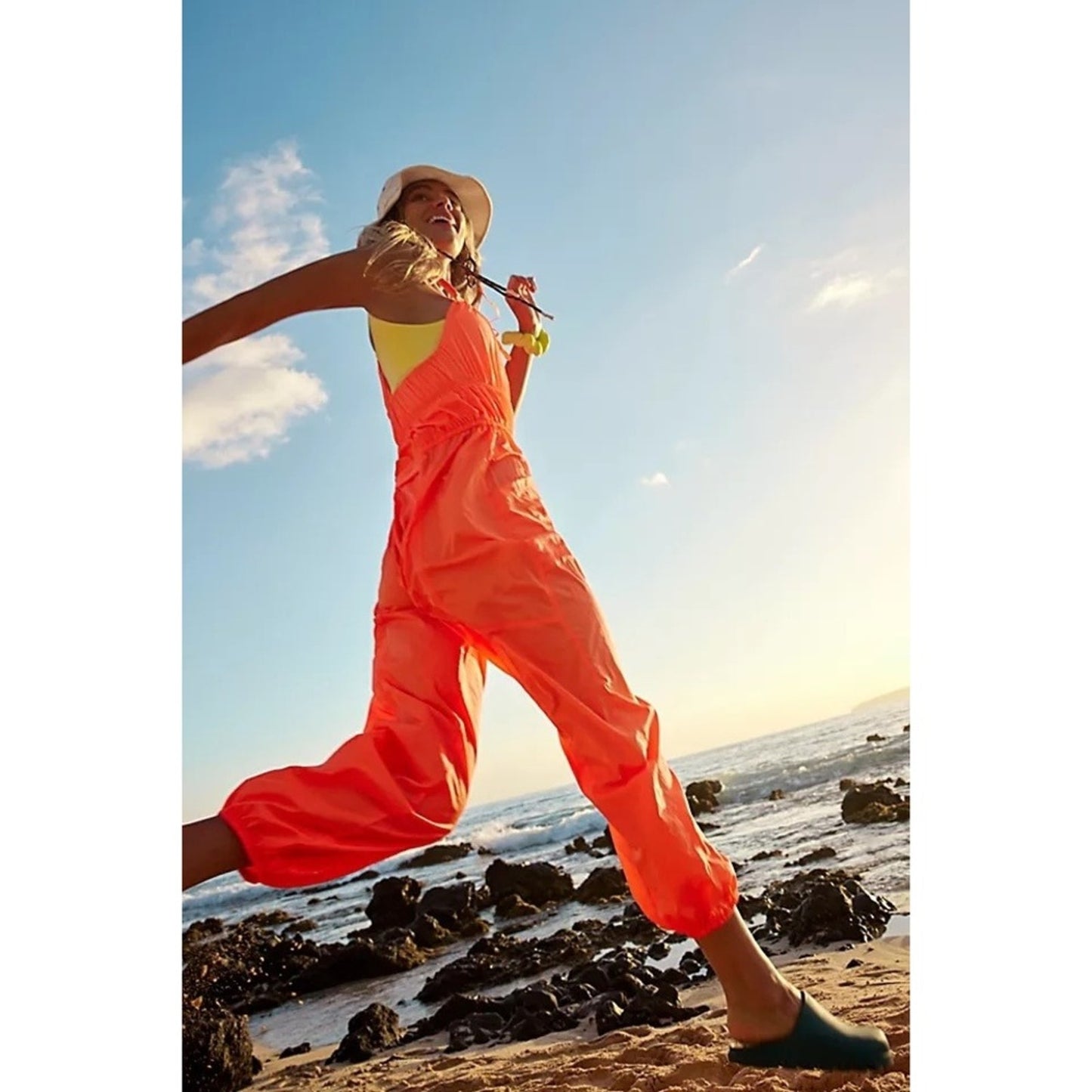 Free People FP Movement Tropic Sport One Piece Jumpsuit Neon Orange Cargo Small