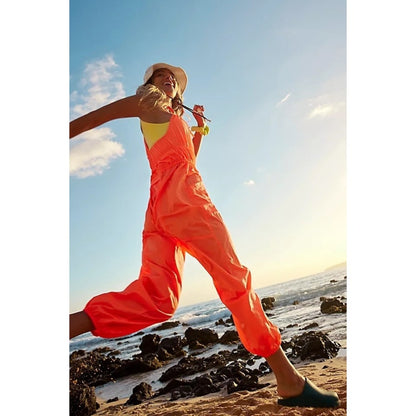 Free People FP Movement Tropic Sport One Piece Jumpsuit Neon Orange Cargo Small