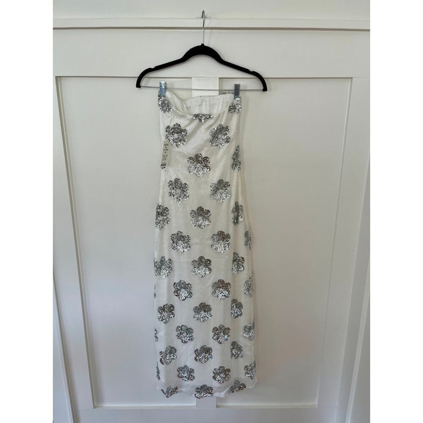 NEW NWT Show Me Your Mumu Taylor Tube Midi Dress White Silver‎ Size XS