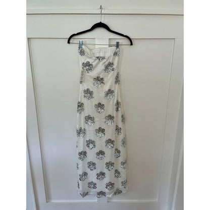 NEW NWT Show Me Your Mumu Taylor Tube Midi Dress White Silver‎ Size XS