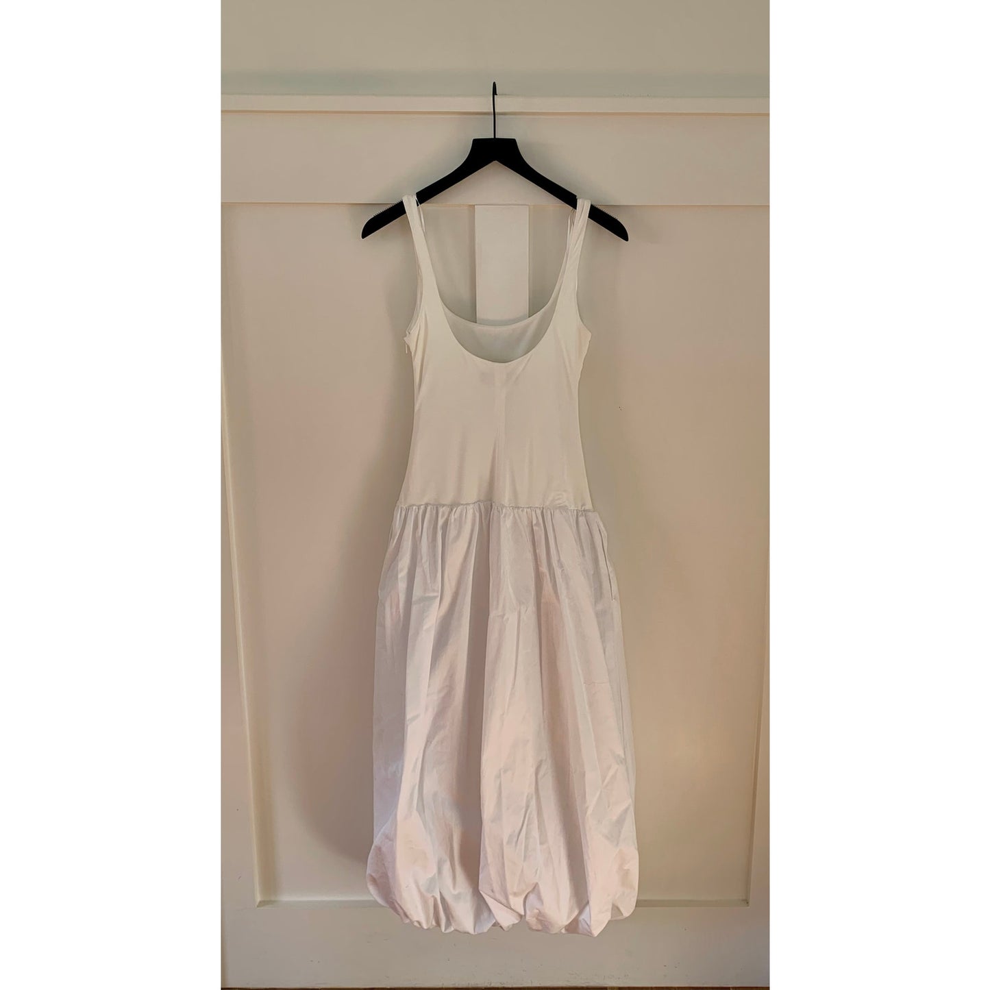 Zara Mixed Balloon Midi Dress in White Size XS Sleeveless Lined Side Zip Boho