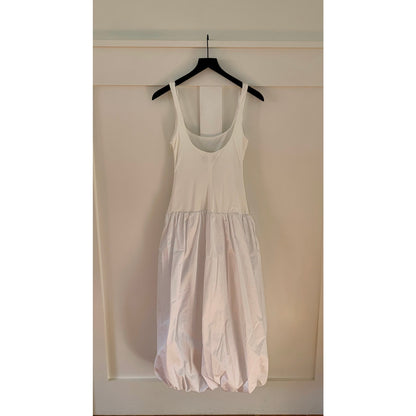 Zara Mixed Balloon Midi Dress in White Size XS Sleeveless Lined Side Zip Boho