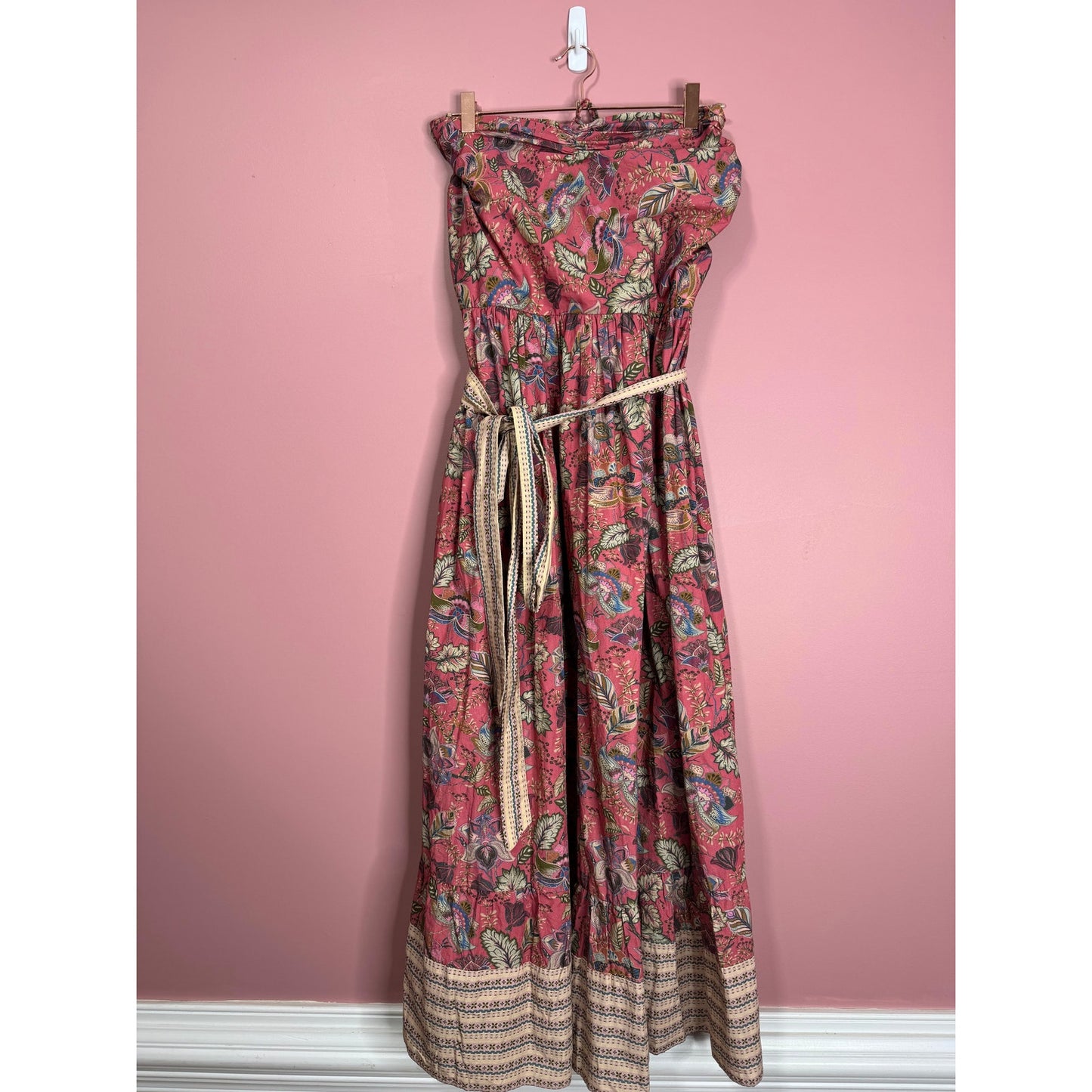 Anthropologie Let Me Be Boho Halter Maxi Dress in Brown Motif Size XL Floral