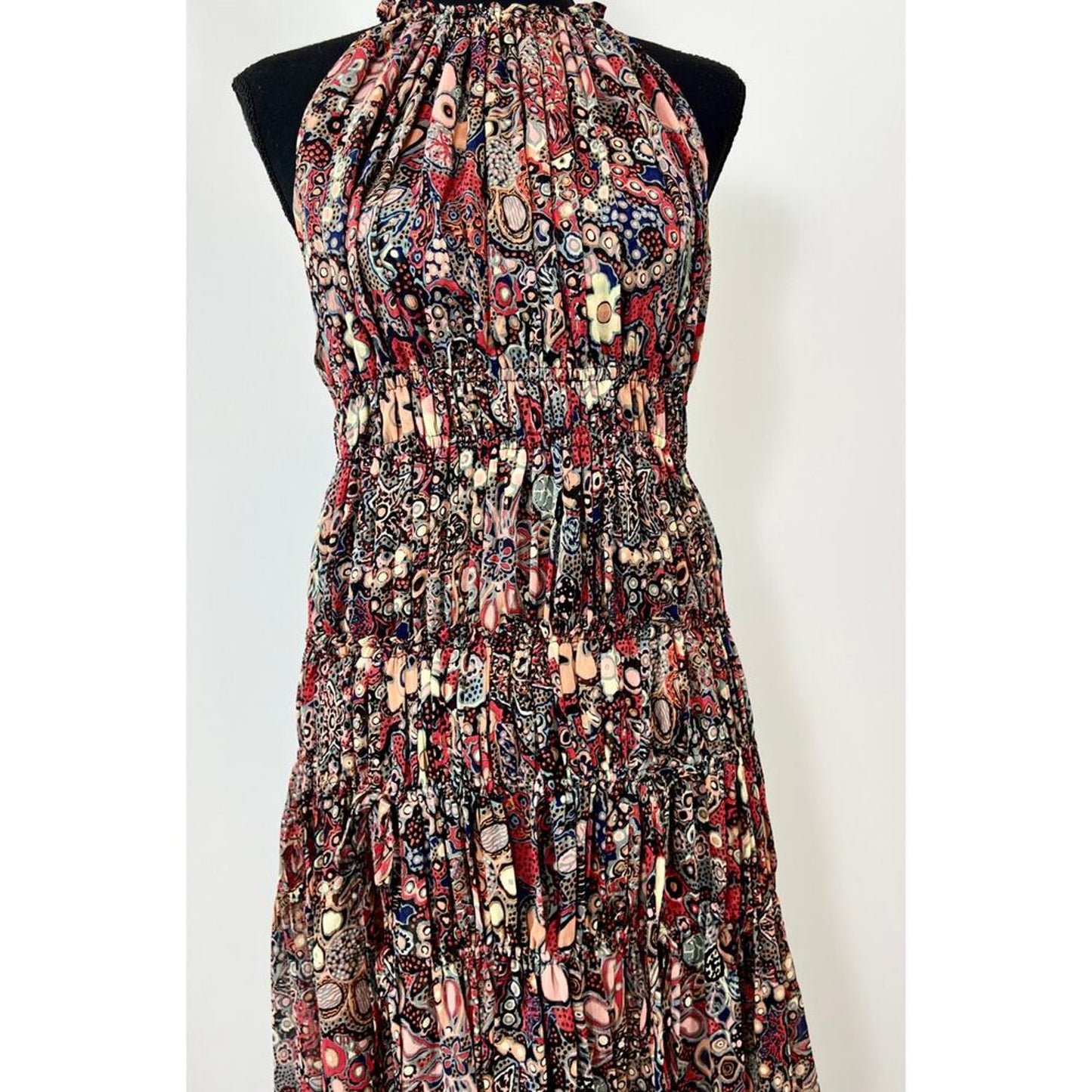 A.L.C.‎ Laura Halter Tiered Printed Maxi Dress One Size Sleeveless Colorful