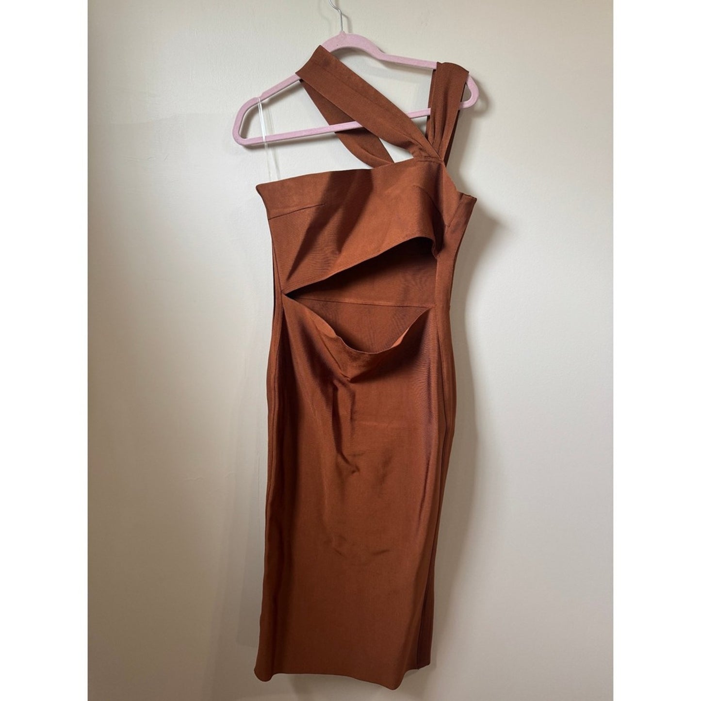 House of CB Rust Brown One Shoulder Bandage Cutout Midi Dress Size L+
