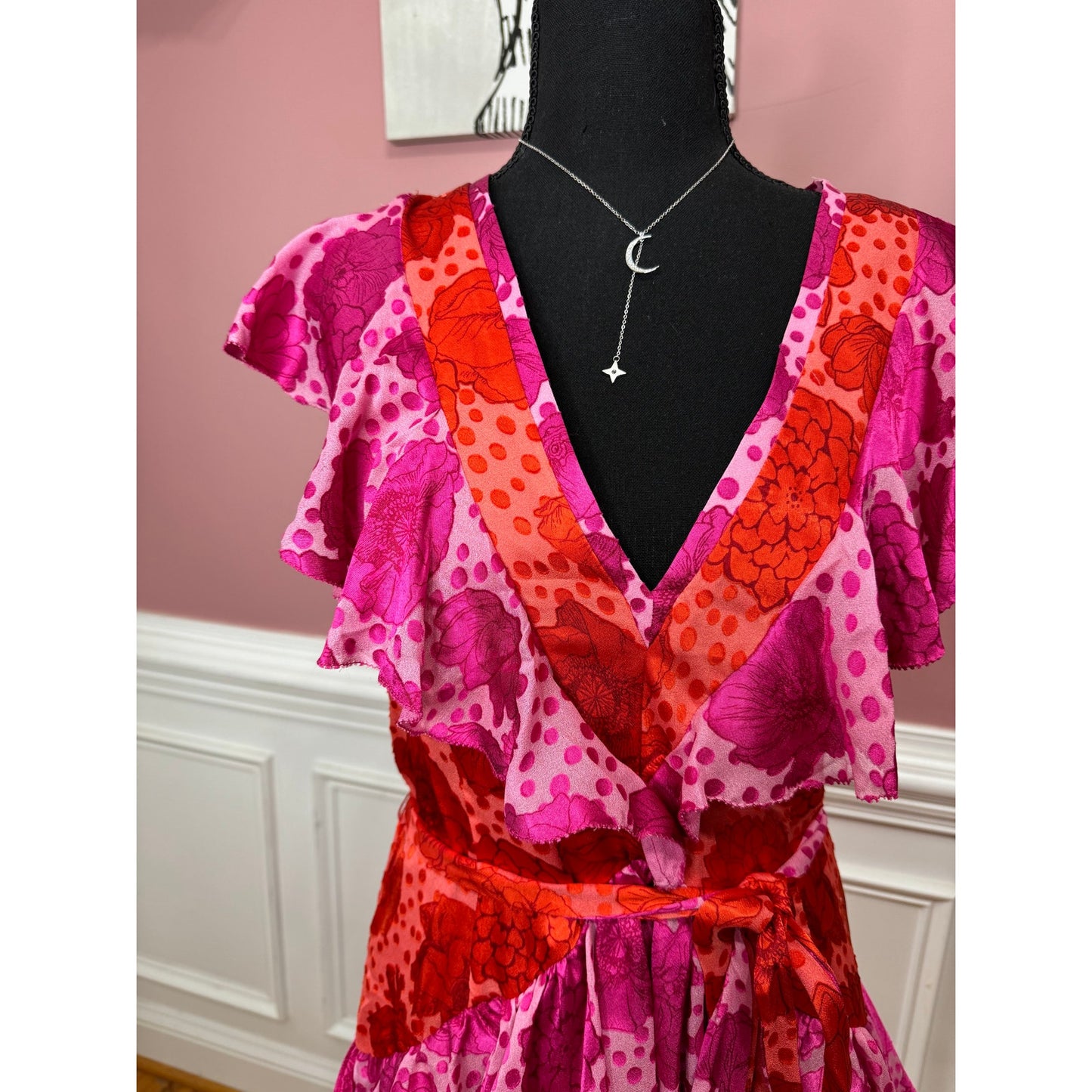 Le Superbe Aurora Flora Lil Flirt Wrap Dress Fuchsia Pink Size 12 Floral Ruffle