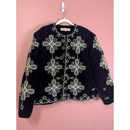 Free People Mia Embroidered Jacket Black Velvet Size Large