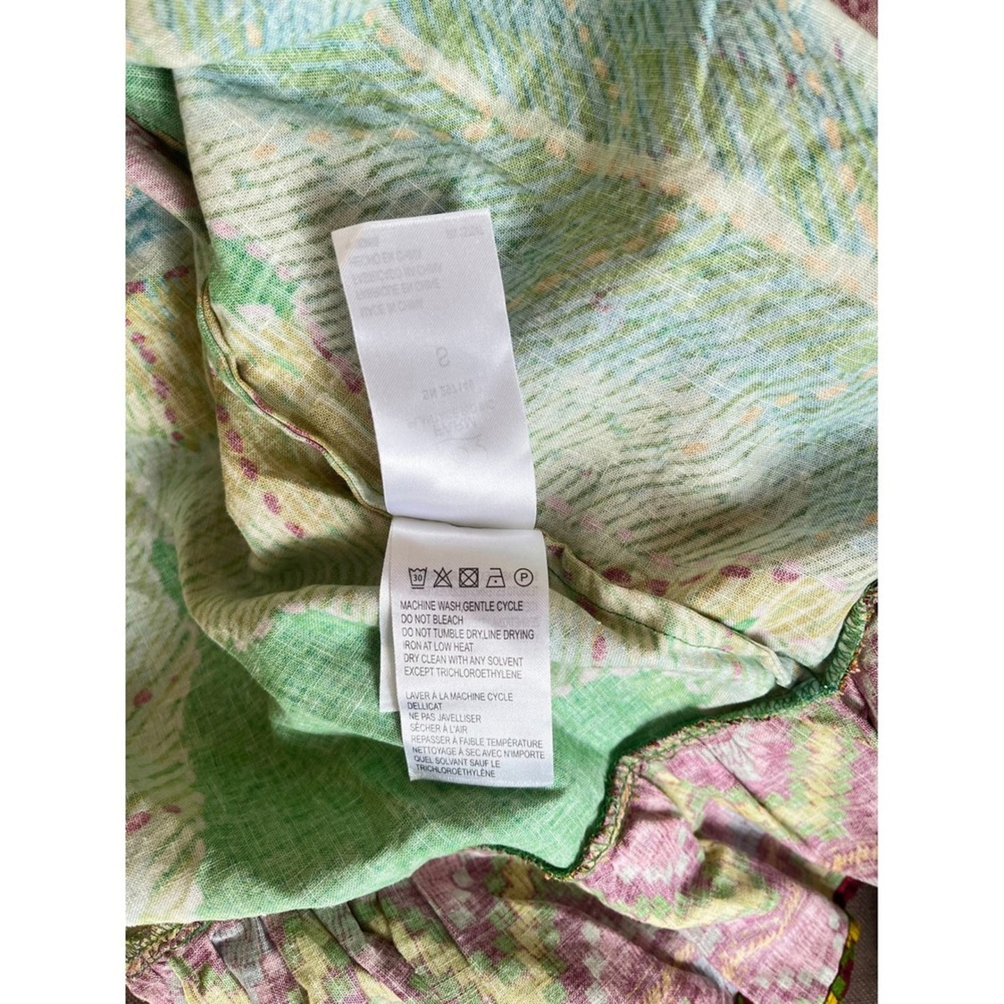 FARM Rio Off Shoulder Maxi Dress Green Floral Puff Sleeve Tie Waist S