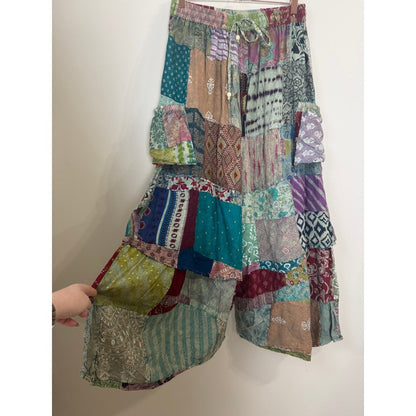 Jaded Gypsy Patchwork Wide Leg Cargo Pants Boho Festival Multi Color One Size