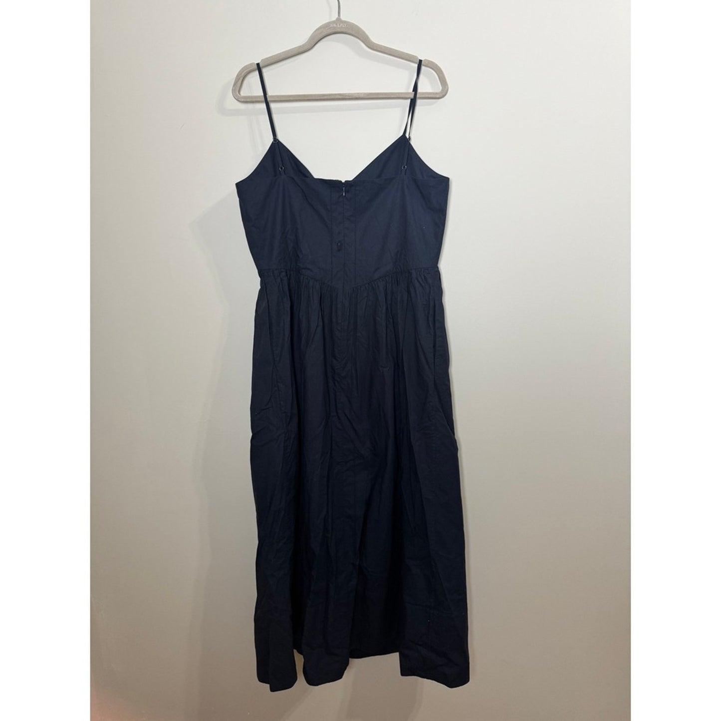 Jenni Kayne Peninsula Dress Navy Blue Cotton Poplin Midi V-Neck Large NEW