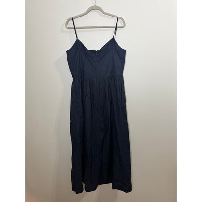 Jenni Kayne Peninsula Dress Navy Blue Cotton Poplin Midi V-Neck Large NEW