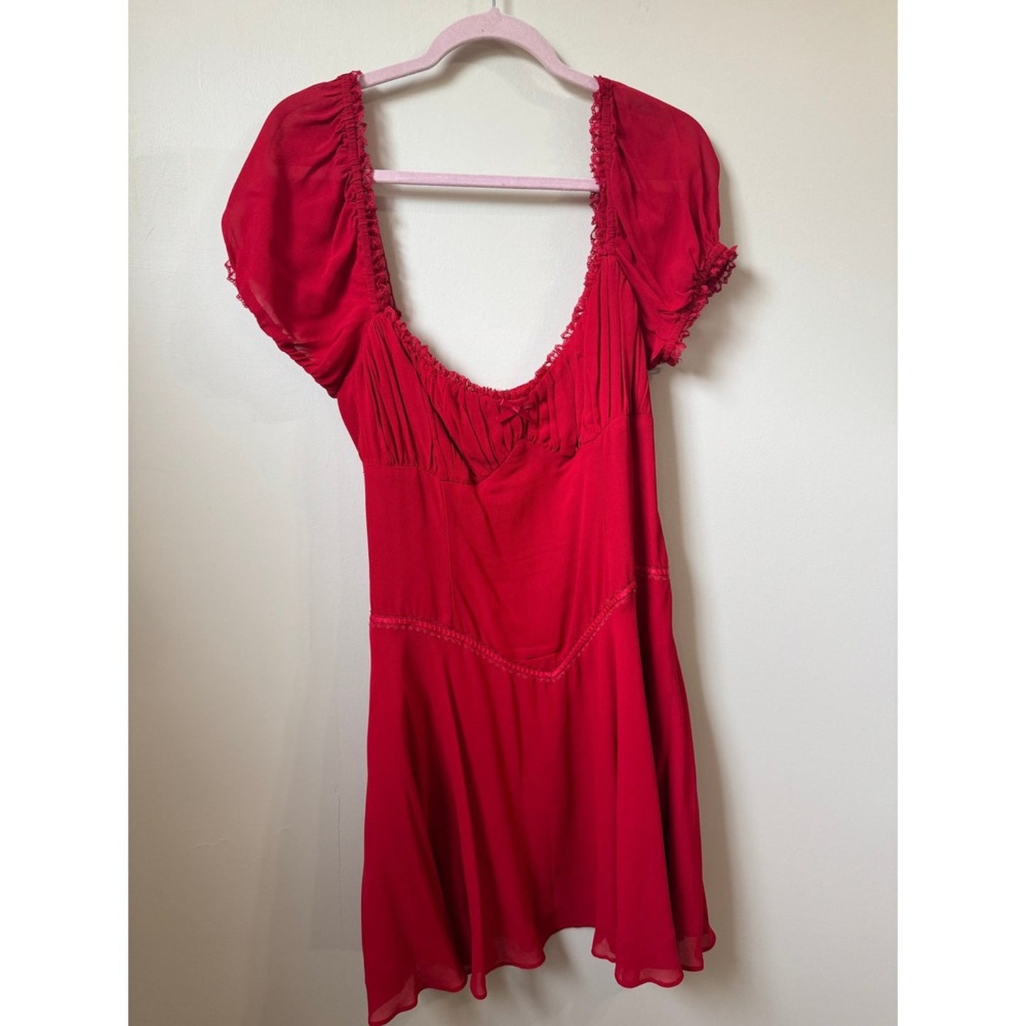 Reformation Ondine Mini Dress Puff Sleeve Smocked Lace Trim Coquette Sweetheart
