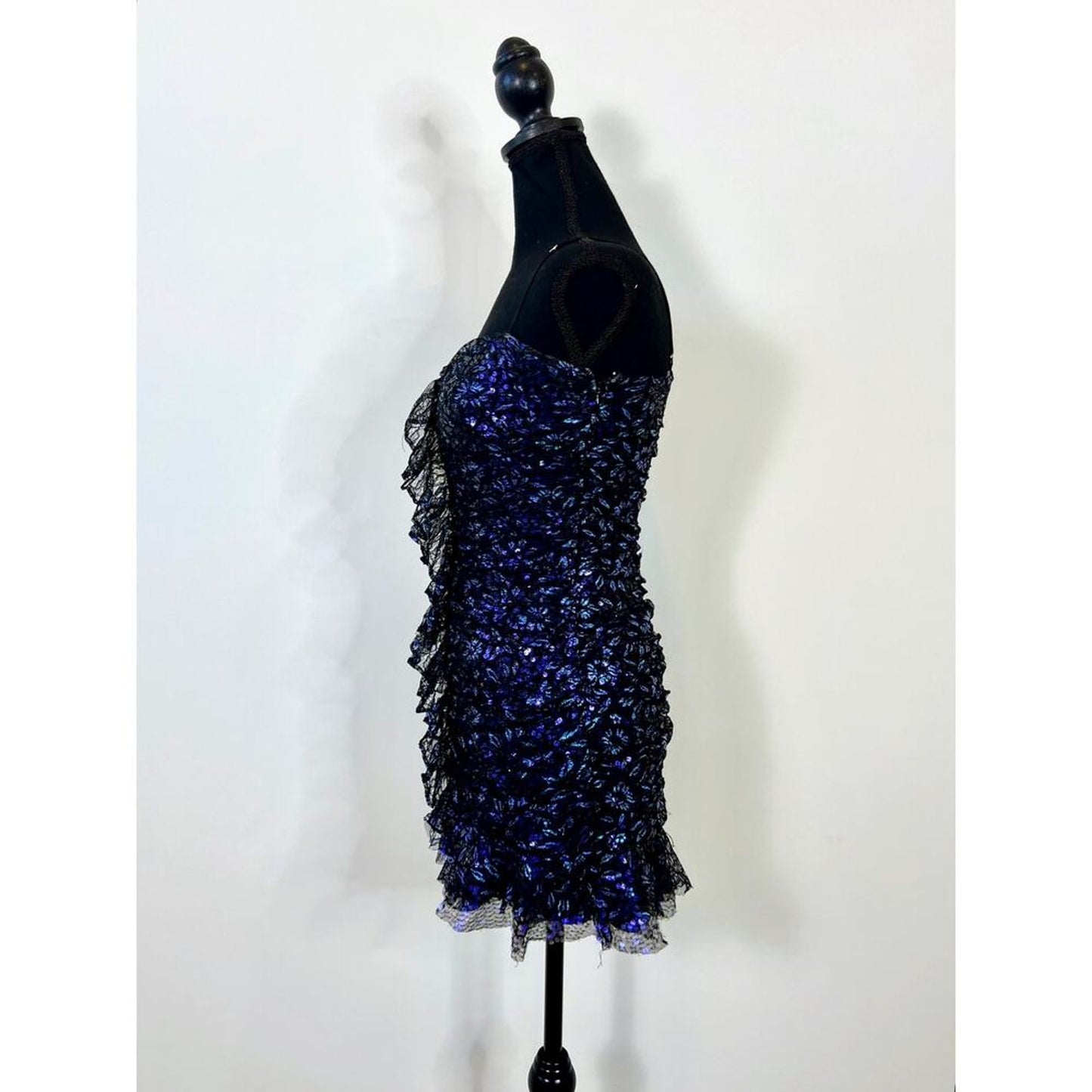 For‎ Love & Lemons Rodin Iridescent Lace Mini Dress Blue Small Sleeveless Lined