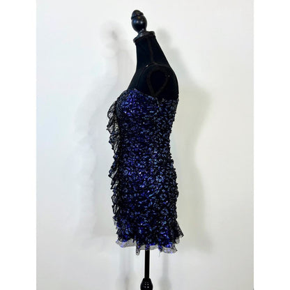 For‎ Love & Lemons Rodin Iridescent Lace Mini Dress Blue Small Sleeveless Lined