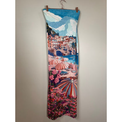 Show Me Your Mumu Mediterranean Coastal Print Strapless Bodycon Maxi Dress Blue
