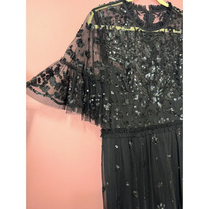 Mac Duggal Black Sequin High‎ Neck Mini Dress Size 12 STYLE 9143