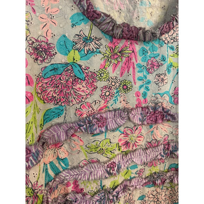 Jaded Gypsy Floral Eyelet Ruffle Tunic Dress Sleeveless Boho Shabby  Lagenlook
