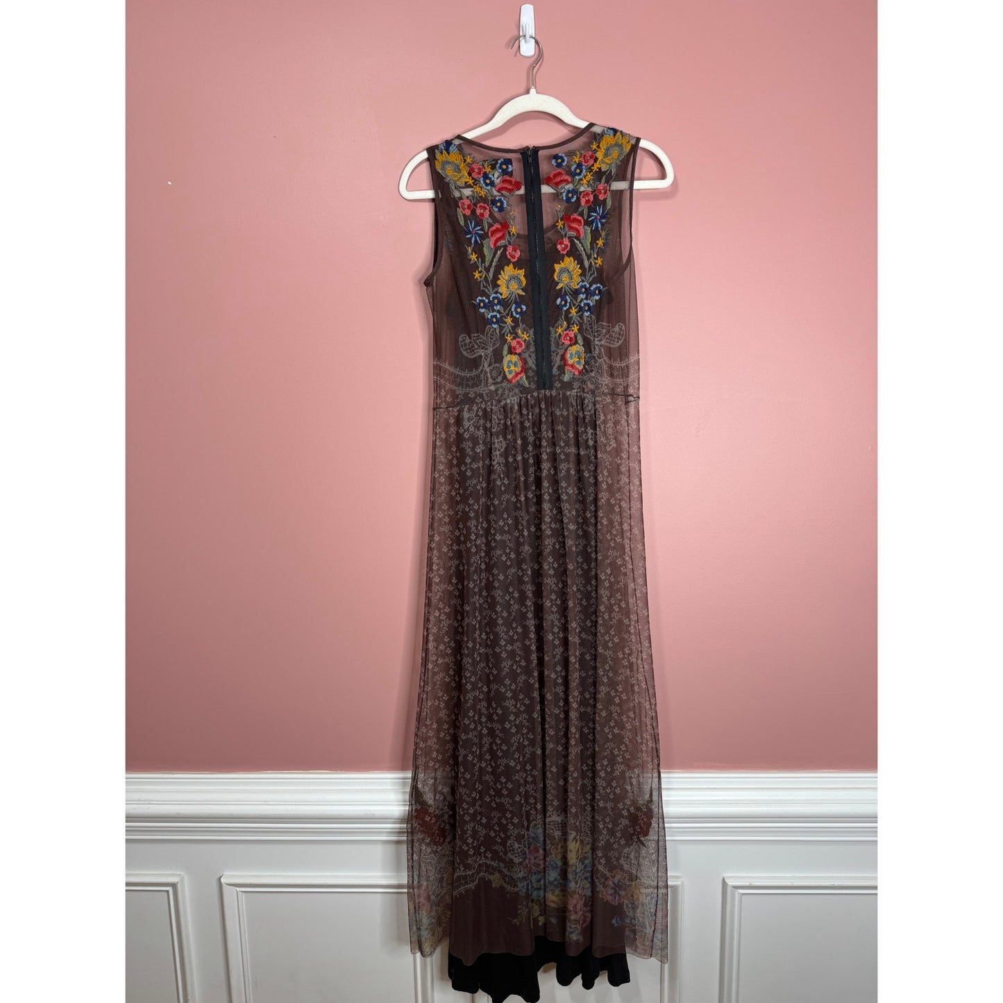 Johnny Was Eleir Printed Mesh Maxi Dress Size XS Floral Sleeveless Embroidered