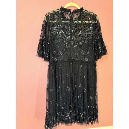 Mac Duggal Black Sequin High Neck Mini Dress Size 12 STYLE 9143