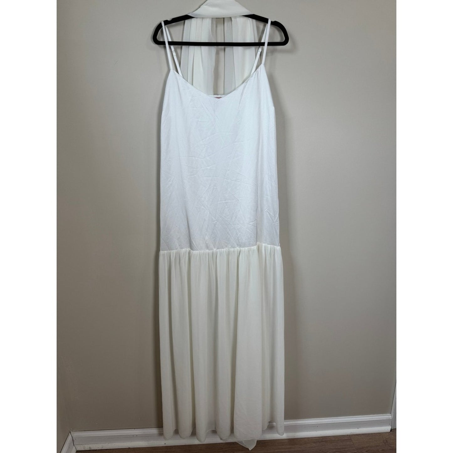 Show Me Your Mumu White Maxi Dress XL Drop Waist Satin Chiffon Scarf Bridal