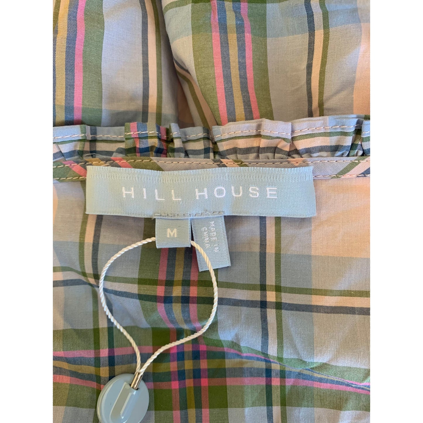 Hill House The Sabrina Dress Spring Plaid Medium Short Sleeve V-Neck Cotton