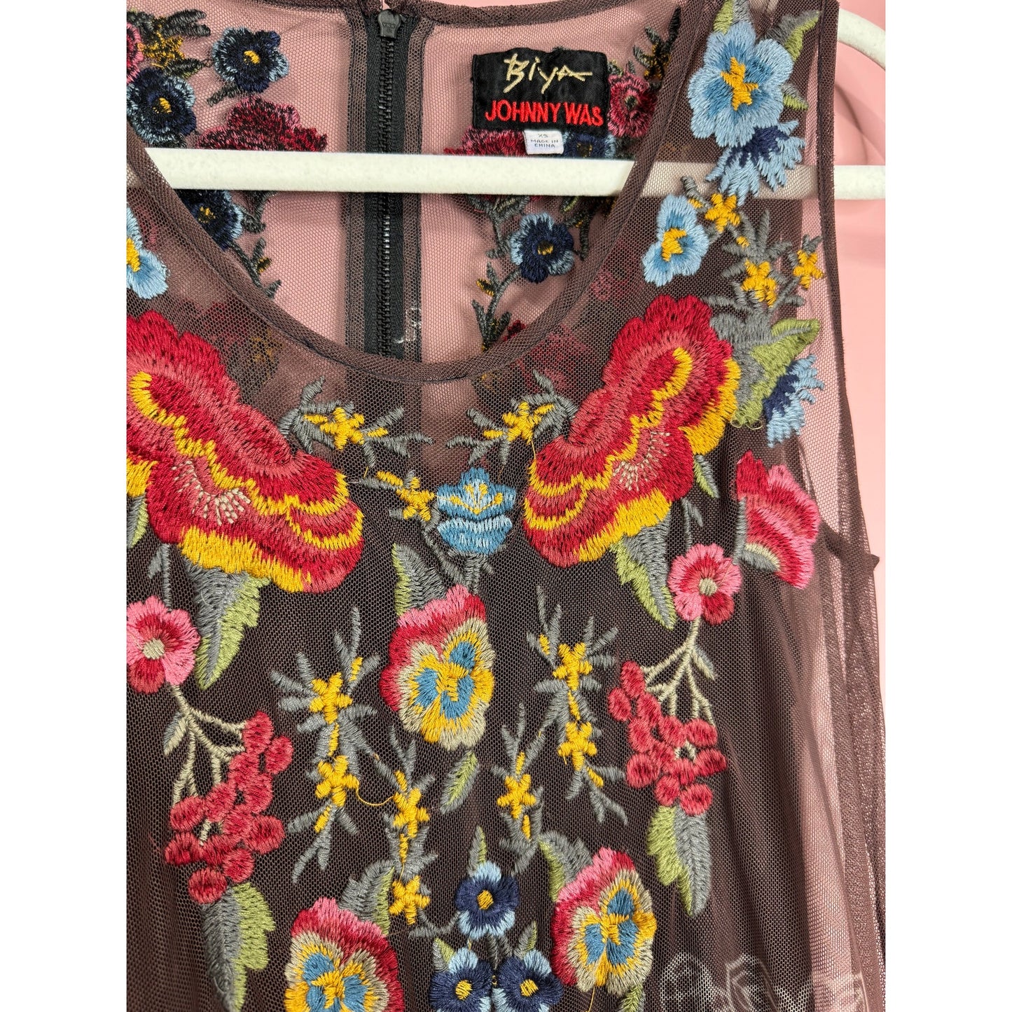 Johnny Was Eleir Printed Mesh Maxi Dress Size XS Floral Sleeveless Embroidered