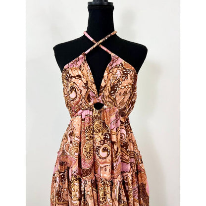 A.L.C. Halter Cut Out Mini Dress in Multicolor Large‎ Printed Sleeveless Ruched